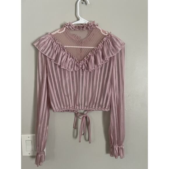 Vintage Boho Pink Lace Two Piece Dress Set Victorian Revival Prairie Style Sz 8 - Picture 12 of 16